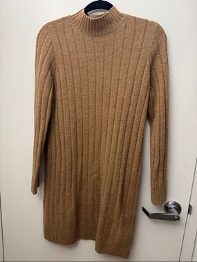Madewell Camel Ribbed Mock Neck Sweater Dress